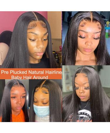 LONG YAO 16 Inch Lace Front Human Hair Wig for Black Women - Pre Plucked Brazilian Straight 4x4 Closure Wig with Baby Hair - 9A Natural Black - Buy Online on GoSupps.com