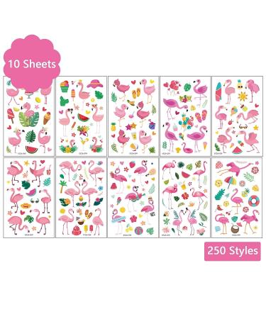 Flamingos Temporary Tattoos Stickers - 250 Pink Love Ice Cream & Summer Styles - Kids Makeup Party Supplies - Buy Online on GoSupps.com
