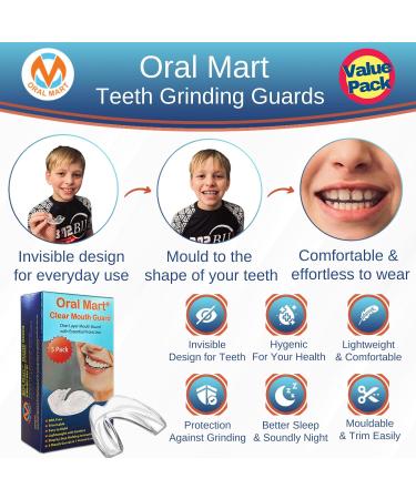 Oral Mart Kids Mouth Guards for Grinding Teeth - 5 Pack Clear Moldable Anti Grinding Teeth Protector for Sleep - Youth Size with Free Case - Buy Online on GoSupps.com