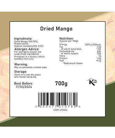 Zeina Dried Mango (700g) - High Fiber, Low Fat, Tropically Sweet Fruit Chunks - Resealable Zip - Healthy Snacking Option - Buy Online on GoSupps.com