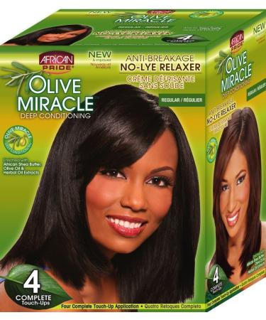 African Pride Olive Miracle Deep Conditioning No-Lye Relaxer - Regular Kit 4-Count