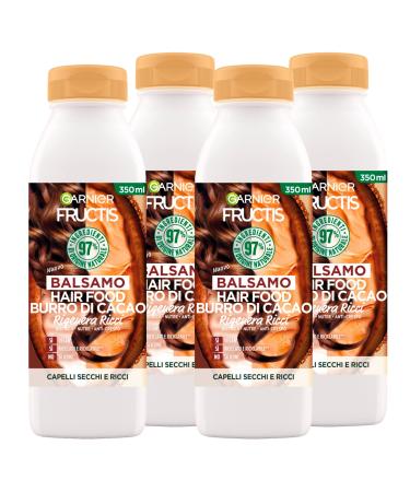 Garnier 4 x Garnier Fructis Hair Food Regenerating Balm for Curly Hair with Cocoa Butter for Dry Hair - 4 bottles of 350 ml each