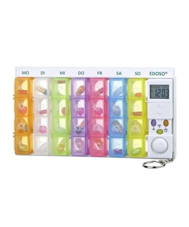 Edoso tablet box for 7 days with alarm |Medicine box Pill dose 1 week with timer and alarm clock for memory |German description |Reinforced alarm tone |Colored tablet containers - Buy Online on GoSupps.com