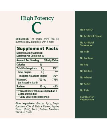 Nature s Bounty Vitamin C Gummies 700mg High Potency Vitamin C Chewable Gummies for Adults Immune Support Supplement Dietary Supplement Orange Flavor 60 Ct 60 Count (Pack of 1) - Buy Online on GoSupps.com