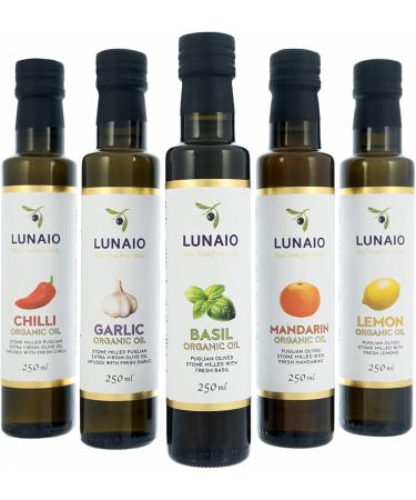 Lunaio Organic Garlic Oil 250ml - Fresh Garlic Infused With Extra Virgin Olive Oil - Produced in Puglia Italy - GMO Free Vegan Vegetarian And Gluten Free - Buy Online on GoSupps.com
