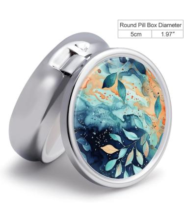 Round Watercolor Pattern Pill Box - 3 Compartment Portable Medicine Organizer | Decorative Metal Pocket Pill Case - Style 12 - Buy Online on GoSupps.com
