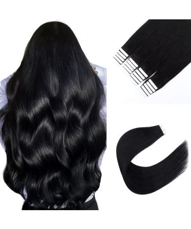 Sixstarhair Tape In Extensions Real Hair #1 Black 20 Pieces 50g 40cm Invisible Tape in Hair Extension 40 cm 1#