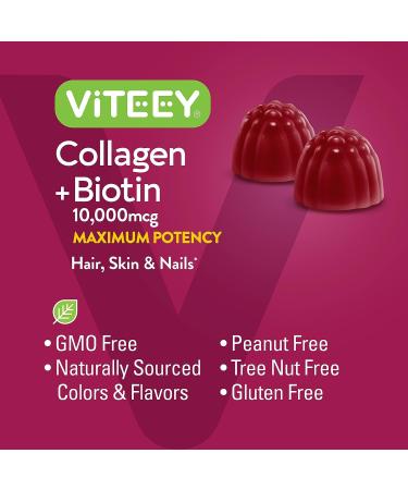Collagen & Biotin 10,000mcg Gummies for Hair, Skin & Nails Support - 60 Count, Raspberry Flavored - Gluten Free & Non GMO - Dietary Vitamin Supplements for Adults, Teens & Kids - Buy Online on GoSupps.com