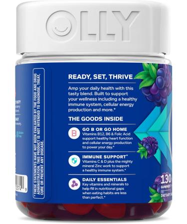 OLLY Men's Multi Gummies Supports Overall Wellness * Vitamins A C D E Bs & Zinc BlackBerry Blitz Flavored 65 Day Supply - 130 Count Blackberry 130 Count (Pack of 1 - Buy Online on GoSupps.com
