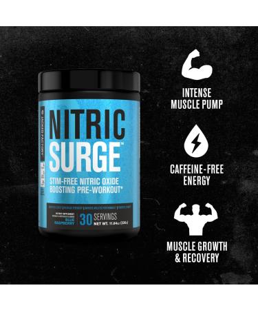 Jacked Factory Nitric Surge Stim Free Pre Workout Powder - Caffeine Free (Blue Raspberry Cherry Kiwi 30 Servings) - Buy Online on GoSupps.com