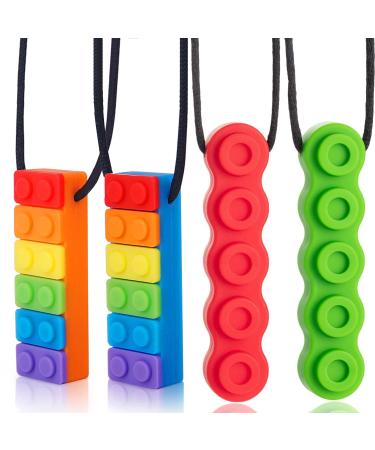 Chew Necklace XEIEI Chewy Necklace Sensory for Kids with Teething Autism ADHD Biting Needs Oral Motor Chew Toys for Boys&Girls Adults(4 Pack)