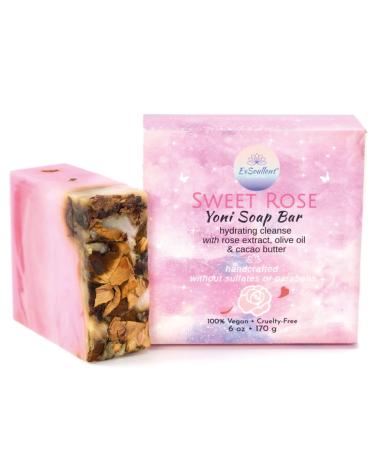 Rose Yoni Soap Bar - 6 OZ Handmade & Natural PH Balanced Soap for Women Hydrating Cleanse without Sulfates or Parabens (170g) Sweet Rose