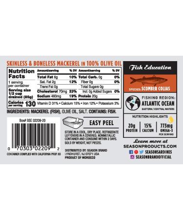 Wild Caught Skinless Boneless Mackerel Fillets in Olive Oil | Gluten Free Keto Paleo | Omega-3 Sugar Free Salt Added | Sustainable Fresh Fish | 4.375 oz - Pack of 12 - Buy Online on GoSupps.com