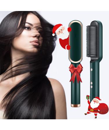 Hair Straightener Brush with 5 Temp 2 in 1 Hair Straightener Brush and Curler Negative Ion Styling Comb Portable Electric Straightening Comb Heated Hair Brush 40s Fast Heating Anti-Scald(Green)