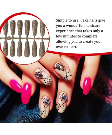 lmoikesz 24 Pieces False Nails Full Cover Extra Long Coffin Style Fingernail Patch Nail Tips DIY Supplies Manicure Decoration champagne - Buy Online on GoSupps.com