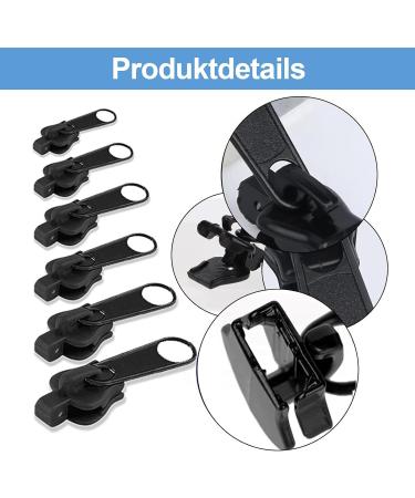 12-Piece Zipper Slider Replacement Set | Zipper Pull Fixer for Coats Suitcases & Backpacks - Black - Buy Online on GoSupps.com