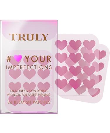 Truly Beauty Heart Your Imperfections Acne Patches - Hydrocolloid Acne Patches - Pimple Patches Cute Shapes - Heart Pimple Patch for Nose and Face - 36 Zit & Blemish Patches
