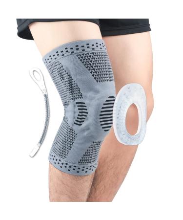 Knee Braces Knee Support (Grey-M) for Knee Pain Sports Workout Arthritis ACL Joint Pain Relief