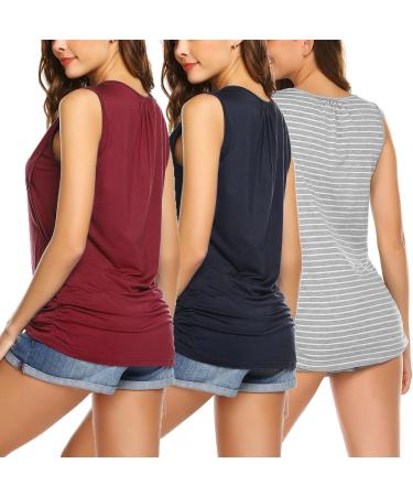 UNibelle Maternity Nursing Tank Top - Double Layer Sleeveless Breastfeeding Tee Shirt (S-XXL) - 3 Pack (Wine Red, Navy Blue, Striped Grey) - Buy Online on GoSupps.com