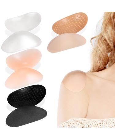 4 Pairs Shoulder Push-up Pads Soft Silicone Adhesive Shoulder Pads Anti-Slip Enhancer Shoulder Pads for Women (Black, Flesh Color, Transparent, Transparent Flesh Color)