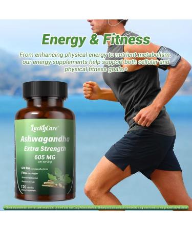 Luckycare Ashwagandha Capsules 600mg Extra Strength Root Extract with Black Pepper Vegan Non-GMO Supplement Made in USA 120 Capsules - Buy Online on GoSupps.com