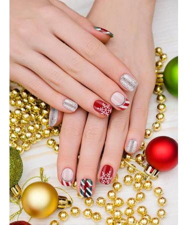 EBANKU 96 Pcs Christmas Coffin False Nails | Short Fake Nails Full Cover Kit with Adhesive Tabs | Snowflake Elk Design Nail Art for Women Girls - Buy Online on GoSupps.com