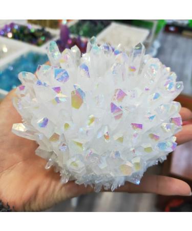 Specimen 1pcs 400-500g Crystal Minerals Natural Electroplated Aura Angel Clear Quartz Crystal Cluster for Home Decoration ERBDRGAZ