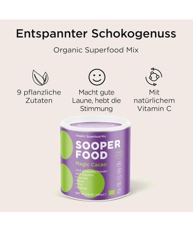 Buy Sooper Food Magic Cacao Kokosnuss 250g - Organic Vegan Chocolate Powder with Coconut & Vitamin C - Sugar-Free Mood Booster - Includes Acerola & Chia - Ships Worldwide - Buy Online on GoSupps.com