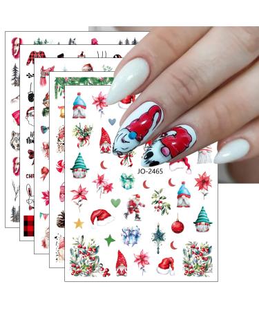 JMEOWIO 12 Sheets Christmas Nail Art Stickers Decals Self-Adhesive Colorful Snowflake Winter Holiday Cute Santa Nail Supplies Nail Art Design Decoration Accessories