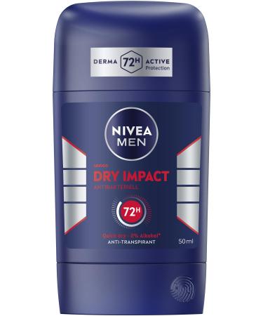NIVEA MEN NIVEA MEN Dry Impact - Stick deodorant with 72h antiperspirant protection and 2 antibacterial agents - Nourishing deodorant without ethyl alcohol (50 ml)