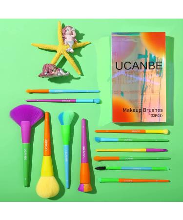 UCANBE 12pcs Rainbow Makeup Brushes Set - Premium Synthetic for Face Eyes Shadow, Foundation, Blush, Eyeliner, Eyebrow - Includes Concealer and Cream Blending - Professional Make Up Brush Kit - Buy Online on GoSupps.com