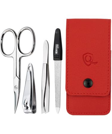 marQus Manicure set for women and men - 4 Piece pedicure kit incl. sharp nail scissors tweezers nail clippers & sapphire nail file from Solingen - Perfect for travelling manicure and pedicure Red