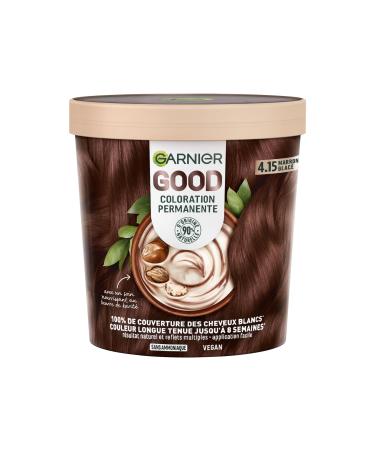 Garnier - Coloration Permanente - Sans Ammoniaque - 90% d'Ingr dients d'Origine Naturelle et Formule Vegan - Beurre de Karit - 100% Couverture Cheveux Blancs - Marron Glac (4.15) - Good MARRON GLACE 4.15