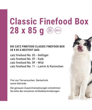 Catz Finefood Classic Box - Premium Hypoallergenic Wet Cat Food - Cereal & Sugar Free - High Meat Content - 85g (28 Pack) - International Shipping Available - Buy Online on GoSupps.com