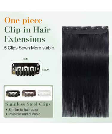 Benehair Clip in Human Hair Extensions Natural Real Hair Clip in 18Inches 50g Hair Extensions Clip In One Piece 5 Clips Human Hair Extension with Clip for Women Jet Black #1 - Buy Online on GoSupps.com
