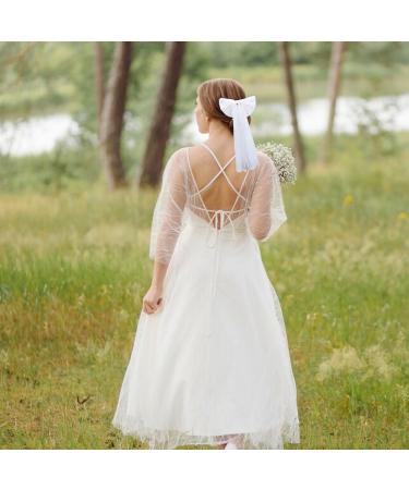 NICENEEDED Bridal Veil Bowknot Hair Clip Bride Pearl Tulle Hair Bow Barrettes with Fringe Wedding Mesh Hairpins Headpieces for Bridesmaid Flower Girl Hair Decoration - Buy Online on GoSupps.com