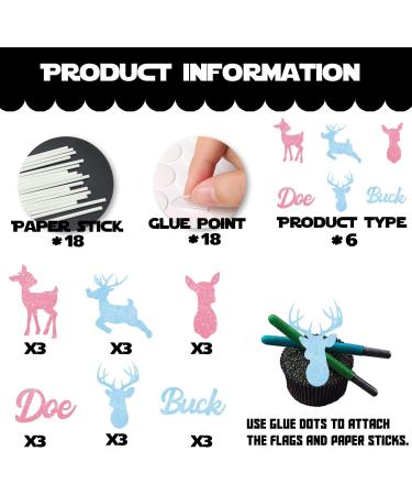 18pcs Glitter Cupcake Topper Doe or Buck Gender Reveal Theme Decor Supplies Boys Girls Happy Birthday Party Decorations - Buy Online on GoSupps.com