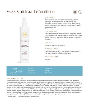 INNERSENSE Organic Beauty Sweet Spirit Leave-In Conditioner | Non-Toxic & Cruelty-Free | 10oz Clean Haircare - Buy Online on GoSupps.com