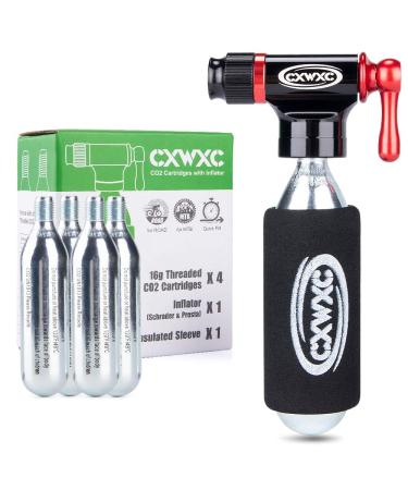 CO2 Inflator Kit with 4 x16g CO2 Cartridges - Presta & Schrader Valve Compatible - CO2 Bike Pump for Road and Mountain Bikes A: Style A