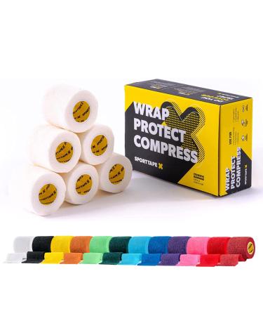 6 Rolls SPORTTAPE Self-Adhesive Football Sock Tape | 5cm x 4.5m - White | Cohesive Bandage Sock Wrap Shin Pad Tape | Goalkeeper Wrist Tape & Football Ankle Tape | Pet & Vet Wrap for Dogs Horses White 5x450 cm (Pack of 6)
