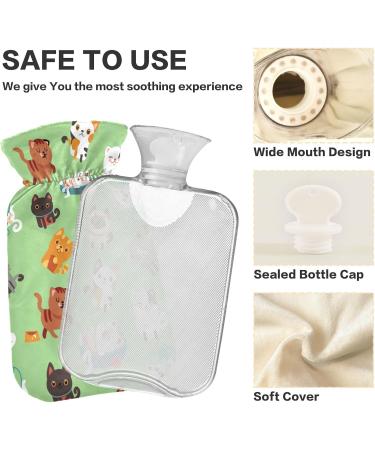 Hot Water Bottle 2L with Cat Pattern Cover | Pain Relief & Winter Hand Feet Warmer - Buy Online on GoSupps.com