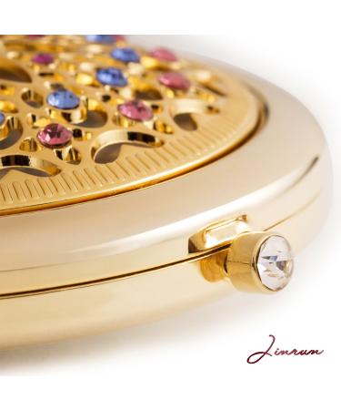 Jinvun 24k Gold Electroplate Makeup Mirror - Luxury Round Vanity Mirror for Women - Compact Cosmetic Mirror with Diamonds - Perfect Gift Idea - Buy Online on GoSupps.com