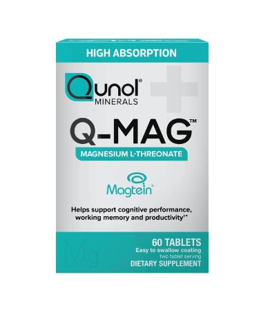 Qunol Q-Mag Magnesium L-Threonate Tablets 2000mg of Magtein to Help Support Cognitive Performance Improve Mental Alertness & Productivity Supports Restful Sleep High Absorption 60 Count