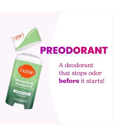 Lume Whole Body Deodorant - Invisible Cream Stick - 72 Hour Odor Control - Aluminum Free Baking Soda Free Skin Safe - 2.2 Ounce (Pack of 2) (Fresh Alpine) Fresh Alpine 2.2 Ounce (Pack of 2) - Buy Online on GoSupps.com
