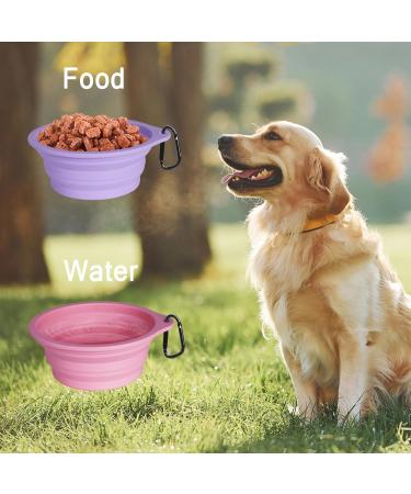 Petbonus Foldable Dog Bowl Set - 2 Portable silicone Water & Food Bowls for Dogs - Leak-Proof Travel Bowls with Carabiners (600ml Violet & Pink) - Buy Online on GoSupps.com
