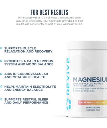 Revive MD Magnesium Powder Supplement - Magnesium Carbonate & Taurate Powder Drink Supports Healthy Bones Muscles & Nerves - Vegan-Friendly Gluten-Free & Soy-Free (Raspberry Lemonade 30 Servings) - Buy Online on GoSupps.com