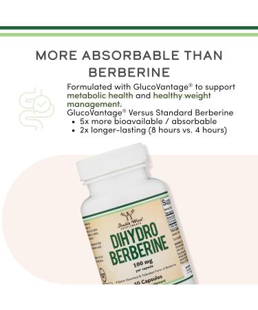 Dihydroberberine Supplement 100mg 60 Capsules (Patented GlucoVantage Super Berberine May be 5X More Effective Than Berberine with Less Side Effects) Third Party Tested Vegan Safe by Double Wood - Buy Online on GoSupps.com