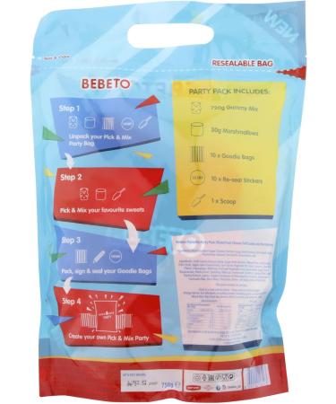 Bebeto Pick & Mix Party Pack - 750g Halal Certified Candy with Gummy Sweets, Marshmallows, Scoop, Stickers, Goodie Bags - Single Pack - Buy Online on GoSupps.com