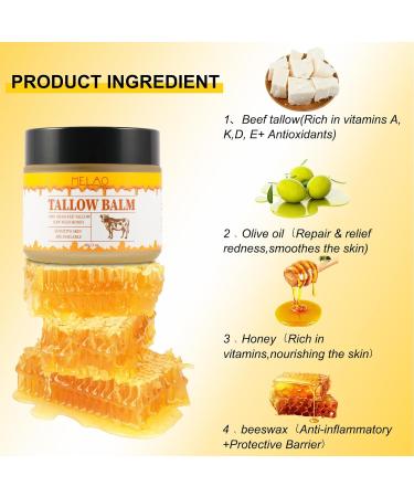 Beef Tallow & Honey Balm - All-Natural Moisturizer for Face & Body | 100% Grass Fed Tallow & Raw Wild Honey 2 OZ - Buy Online on GoSupps.com
