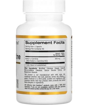 California Gold Nutrition Acetyl-L-Carnitine 500mg - 60 Veggie Capsules - Buy Online on GoSupps.com